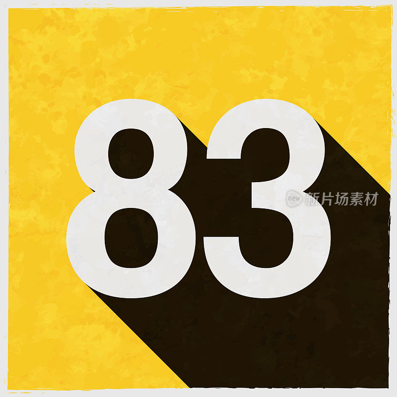 83 -数字83。图标与长阴影的纹理黄色背景